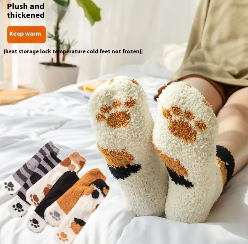 Women's Cute Cat Paw Fleece Socks