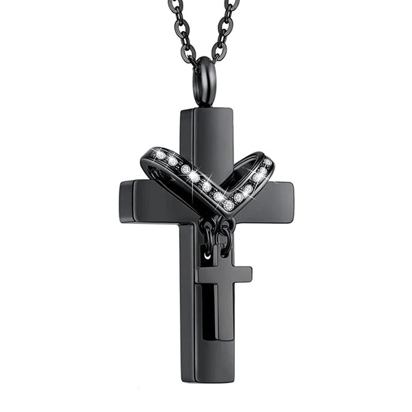 Stainless Steel Double Cross Necklace | Faith Cross Jesus Necklace
