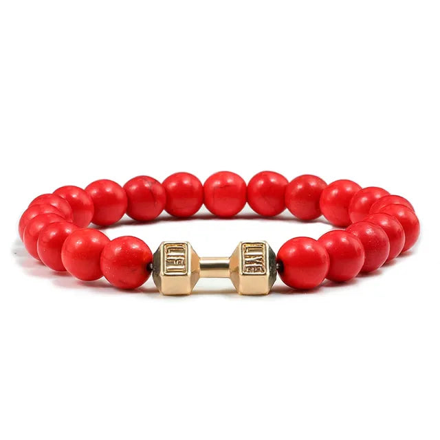Gym Dumbbell Fitness Natural Volcanic Stone Bracelet