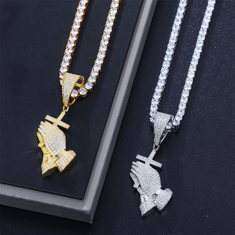 Cross Pray Hand Pendant Necklace | God Faith Jesus Necklace