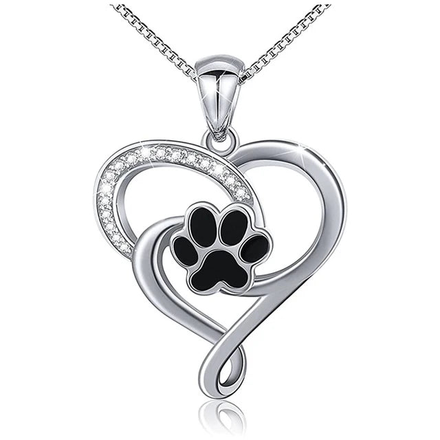 Dog Footprint Heart Necklace