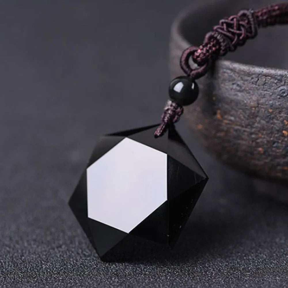 Black Obsidian Six Stars Lucky Necklace Secondary image