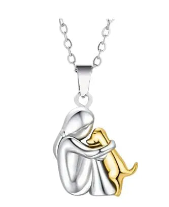 Cute Girl And Her Dog Hugging Earrings and Necklace