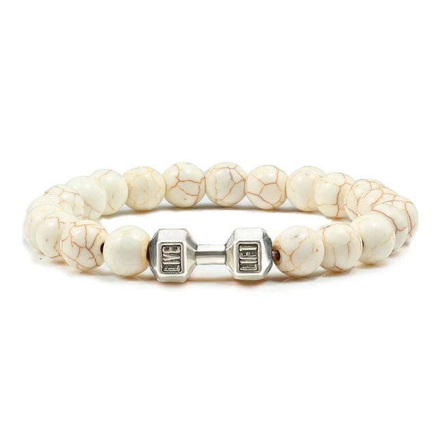 Gym Dumbbell Fitness Natural Volcanic Stone Bracelet