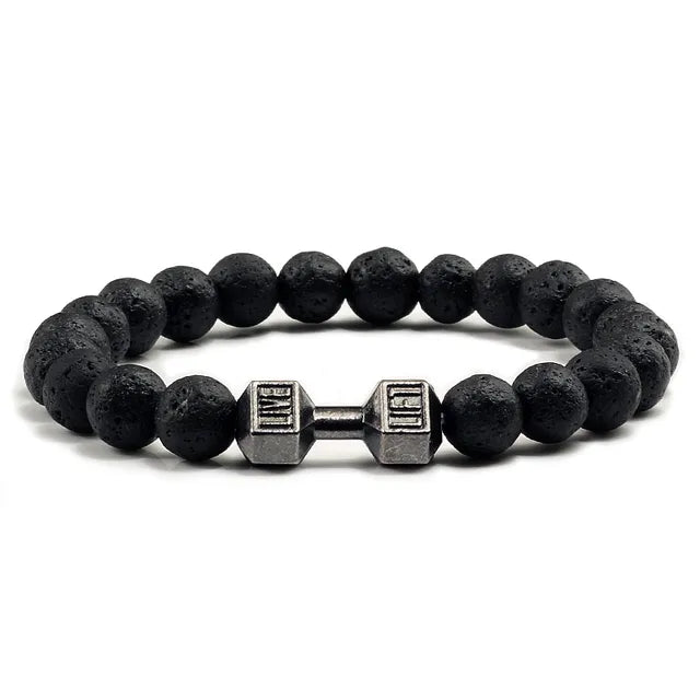 Gym Dumbbell Fitness Natural Volcanic Stone Bracelet