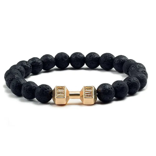 Gym Dumbbell Fitness Natural Volcanic Stone Bracelet