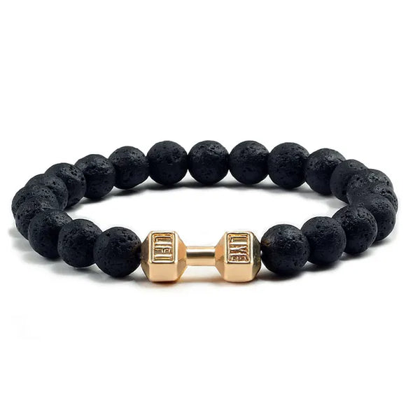 Gym Dumbbell Fitness Natural Volcanic Stone Bracelet