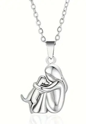 Cute Girl And Her Dog Hugging Earrings and Necklace