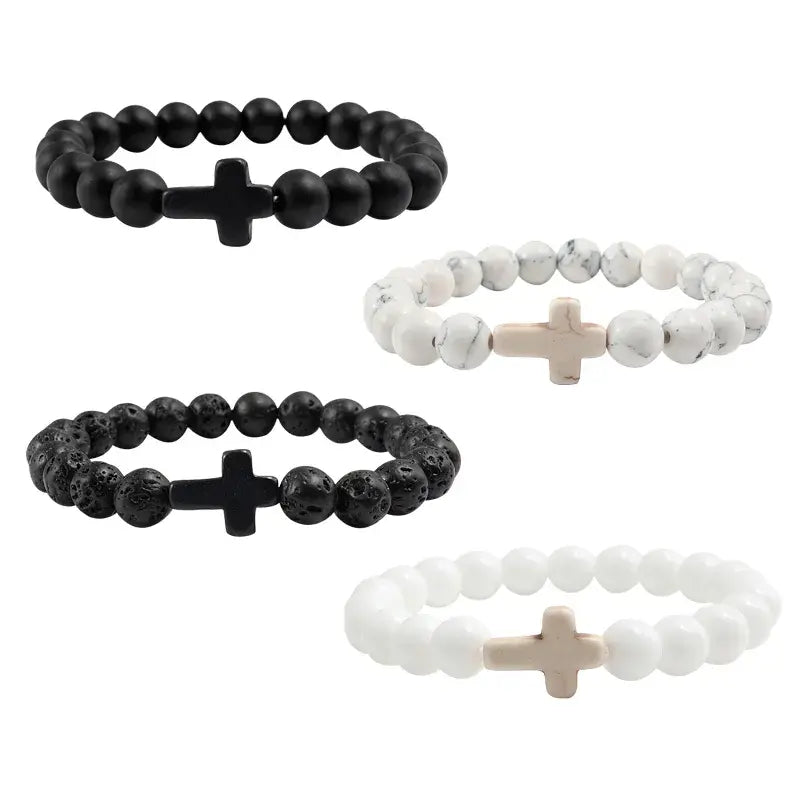 Religious Jesus Cross Bracelet | Lava Stone Christianity Cross Bracelet Secondary image