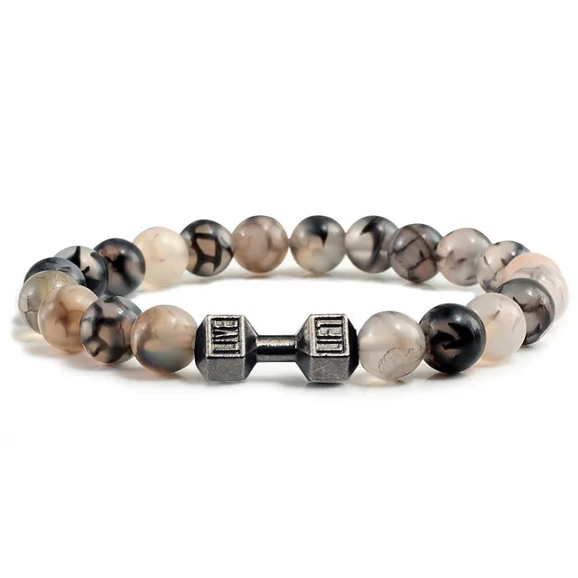 Gym Dumbbell Fitness Natural Volcanic Stone Bracelet