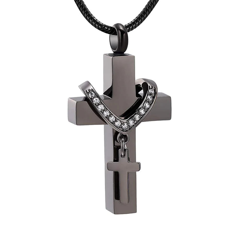 Stainless Steel Double Cross Necklace | Faith Cross Jesus Necklace