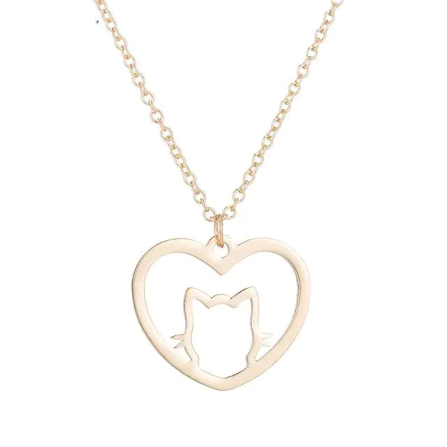 Cute Cat Heart Necklace | Cat Necklace