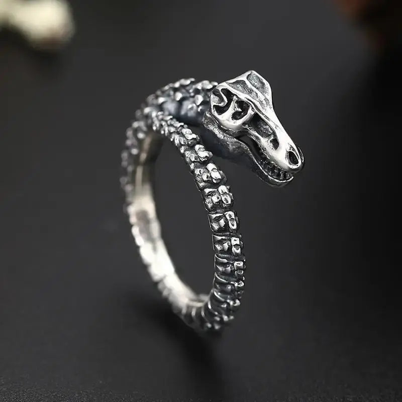 Adjustable Retro Dinosaur Skull Ring | Dino Skeleton Punk Rock Ring