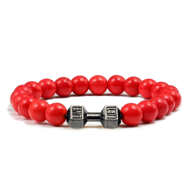 Gym Dumbbell Fitness Natural Volcanic Stone Bracelet