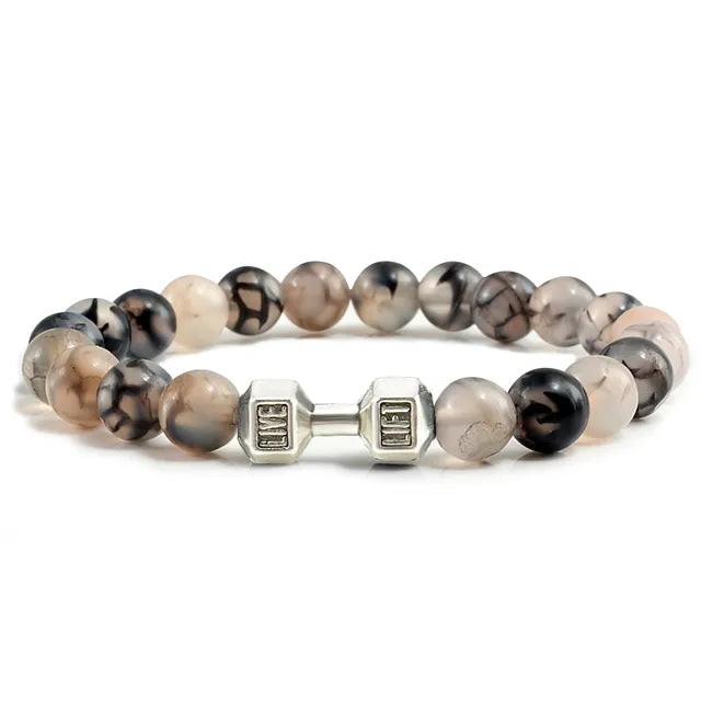 Gym Dumbbell Fitness Natural Volcanic Stone Bracelet