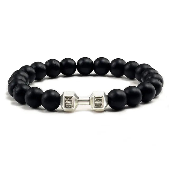 Gym Dumbbell Fitness Natural Volcanic Stone Bracelet
