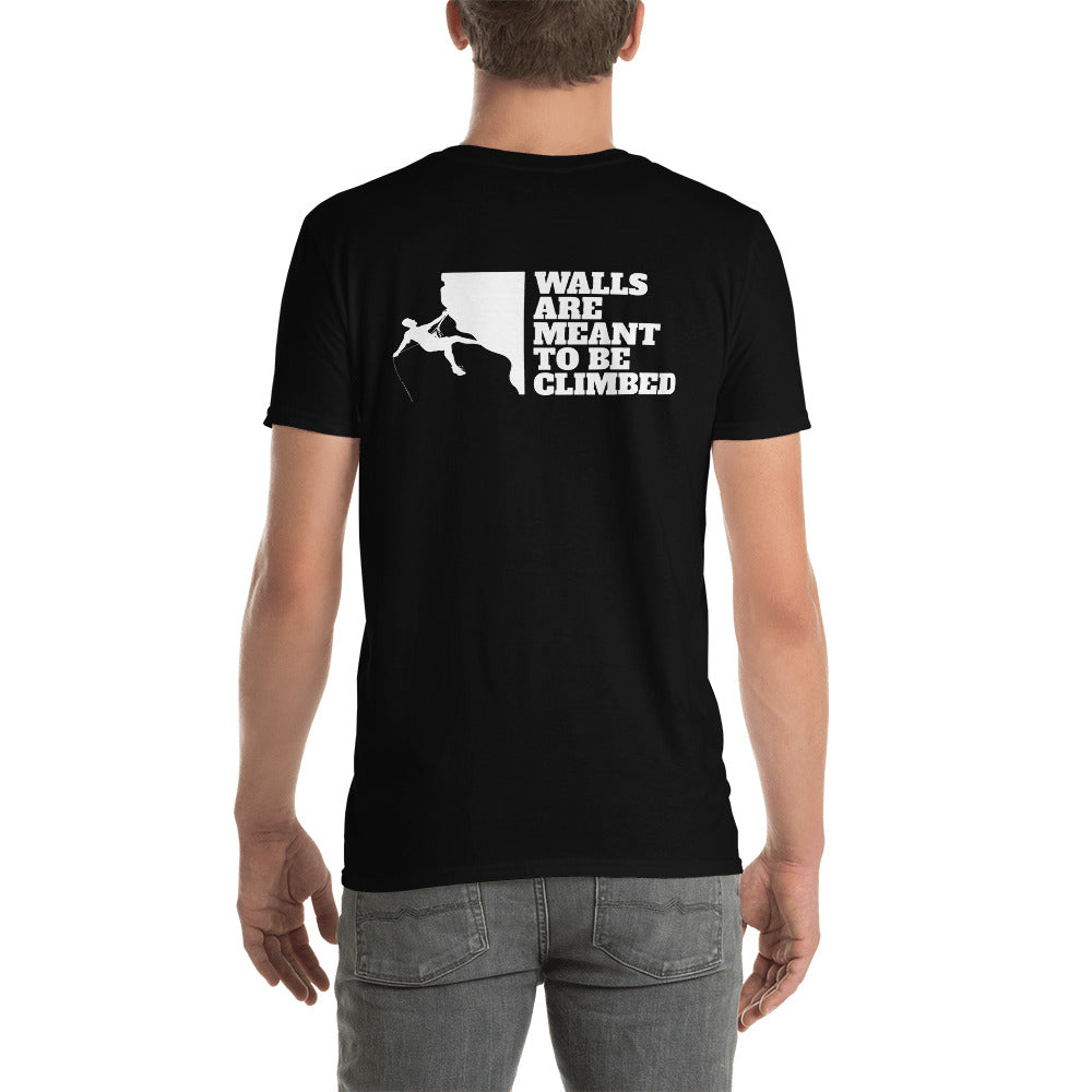 Walls Are To Be Climbed Shirt Back Print | Rock Climbing Mountain Climbing Rocks Unisex Back Print T-Shirt Main image