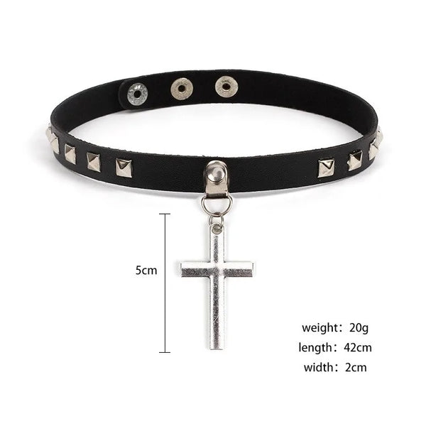 Leather Cross Necklace | Goth Cross Necklace
