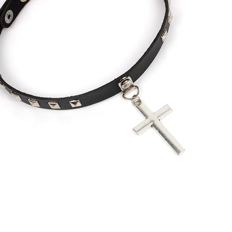 Leather Cross Necklace | Goth Cross Necklace