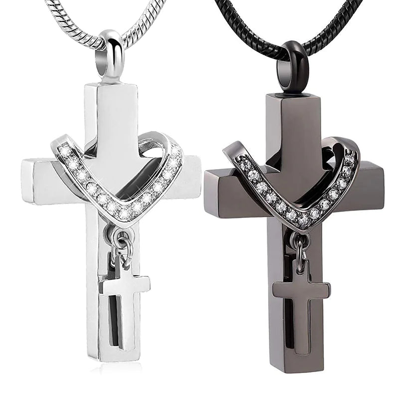Stainless Steel Double Cross Necklace | Faith Cross Jesus Necklace