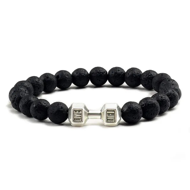 Gym Dumbbell Fitness Natural Volcanic Stone Bracelet