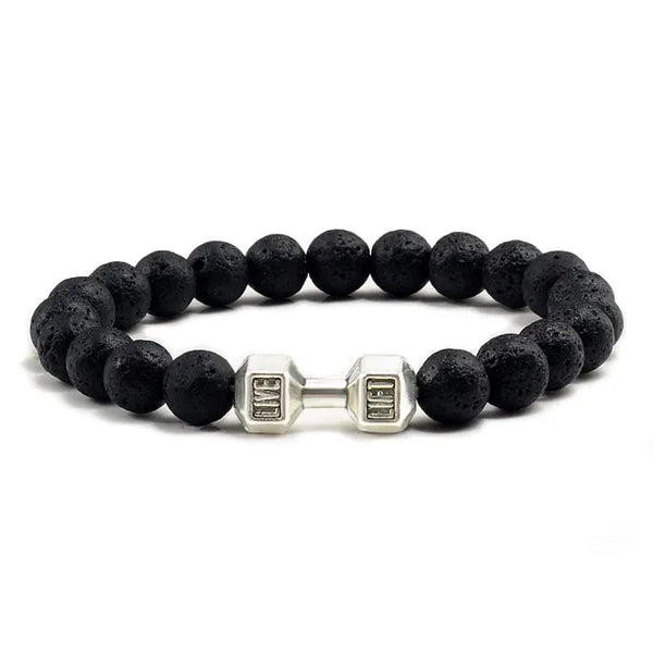 Gym Dumbbell Fitness Natural Volcanic Stone Bracelet
