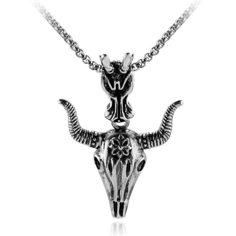 goat necklace, metal necklace, goat pendant, pagan necklace