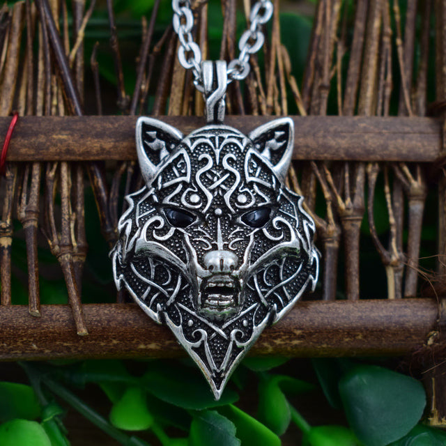 Fenrir Wolf Head Necklace | Norse Mythology Wolf Necklace