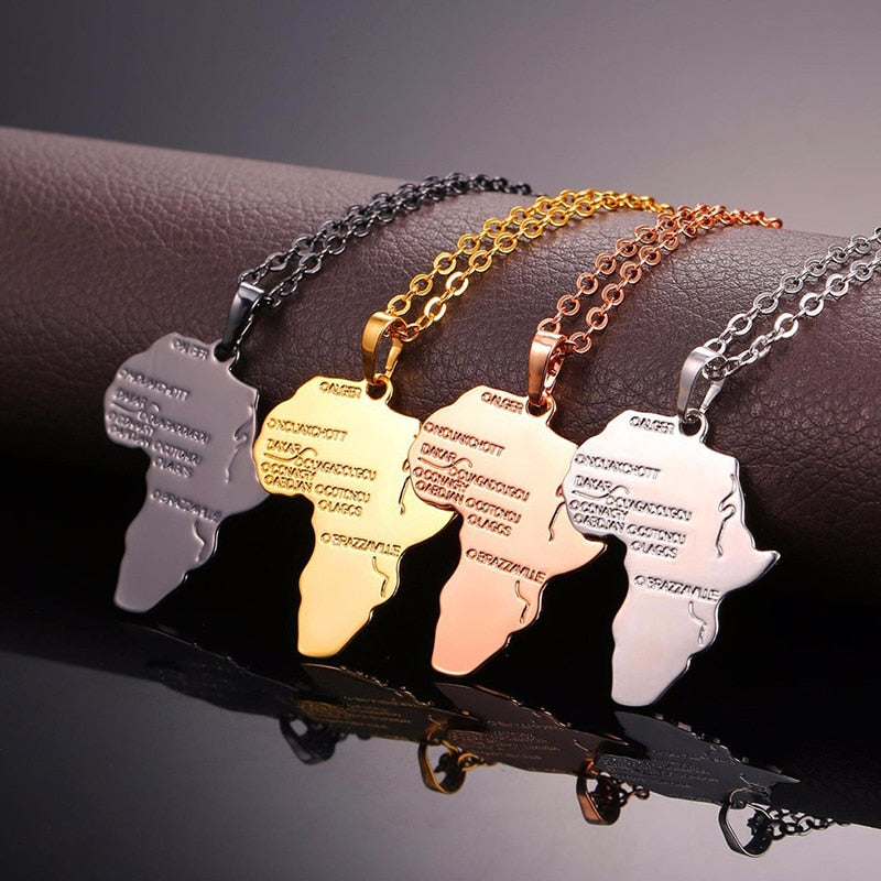 africa necklace, african necklace, africa pendant, gold africa necklace, africa pendant gold Main image