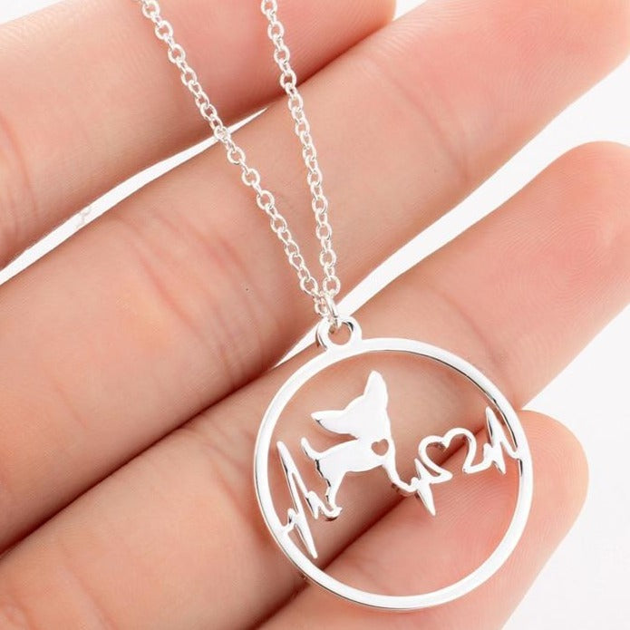 Circular Chihuahua Heartbeat Necklace