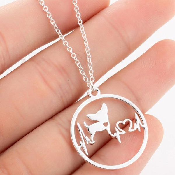 Circular Chihuahua Heartbeat Necklace