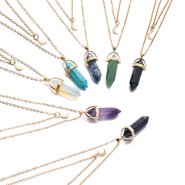 Natural Stone Moon Choker Pendant Necklace