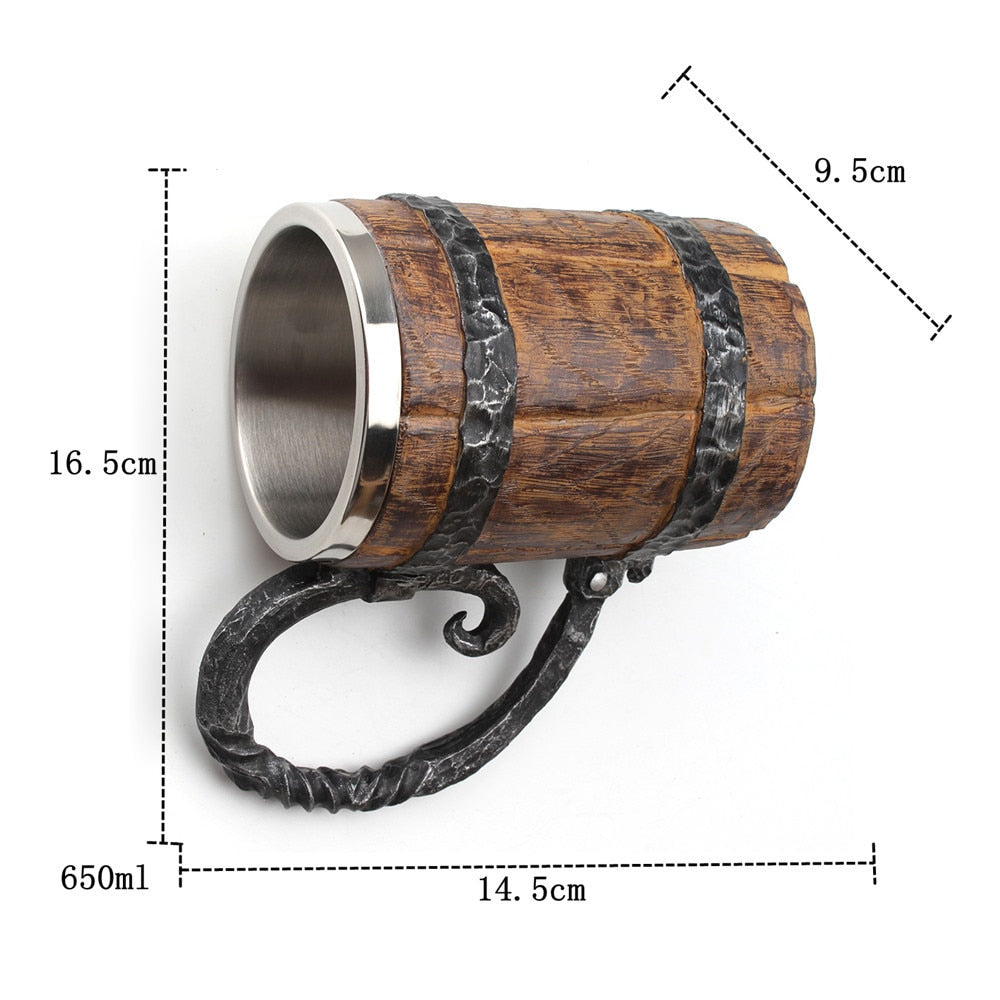 Wooden Barrel Stainless Steel Resin 3D Fantasy Beer Mug | Table Top Goblet Tankard Coffee Cup | RPG Mugs 600ml/21oz Secondary image