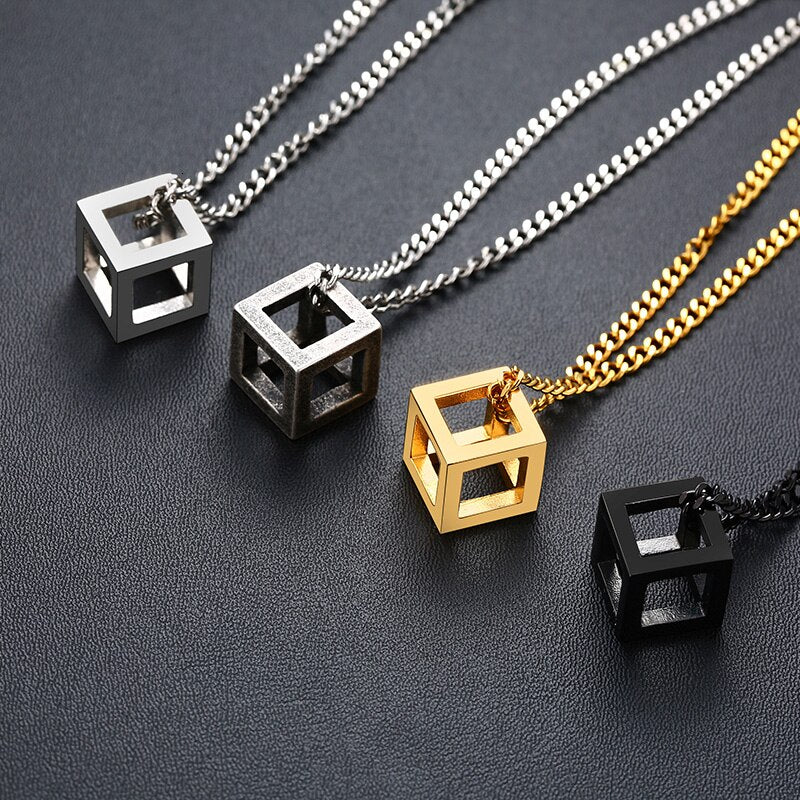 Men's Stainless Steel Necklace Cube Necklace Geometry Puzzle Necklace