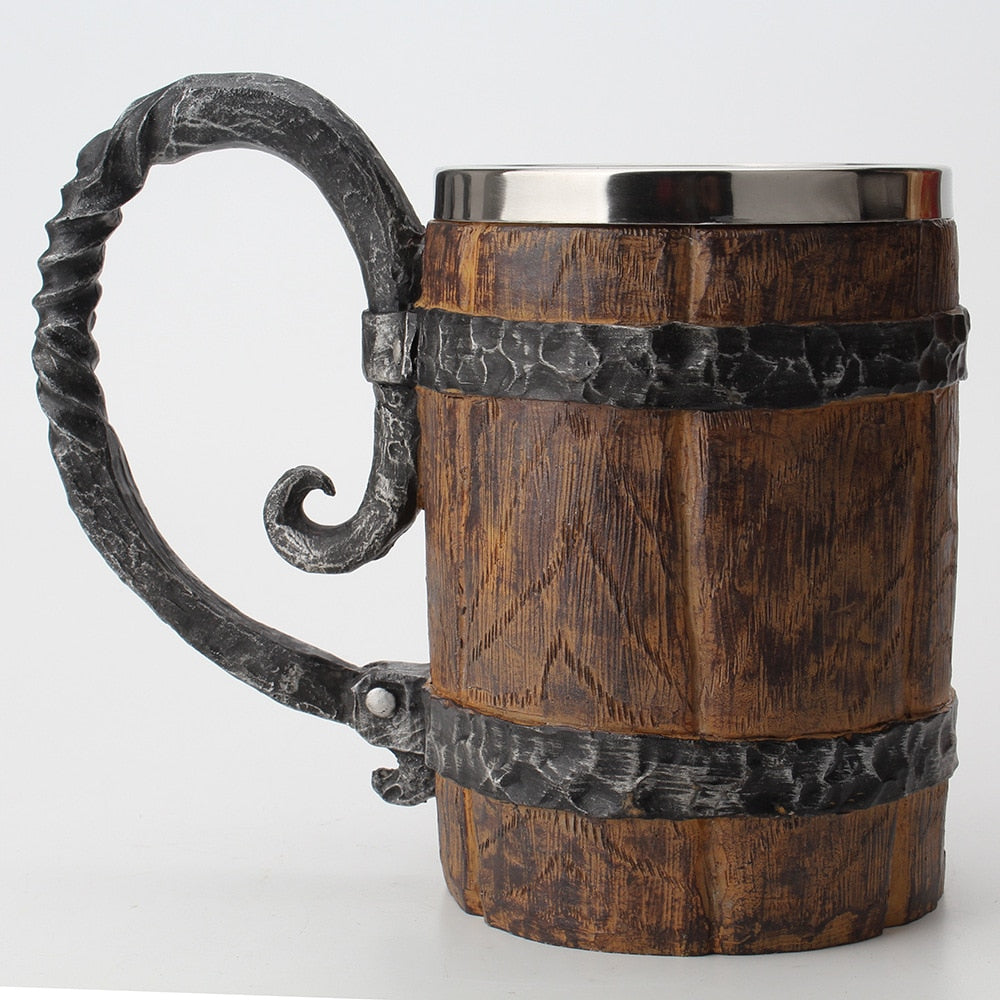 barrel mug, barrel cups, viking barrel mug, barrel coffee mug, wooden barrel mug,  barrel beer mug,  Main image