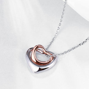 Duo Hearts Necklace in 14K White Gold heart necklace, hearts necklace