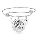 Engraved Christian Bible Psalm Stainless Steel Bracelet Bangle With Cross Heart Charms bible verse bracelets, scripture bracelets, bible bracelet