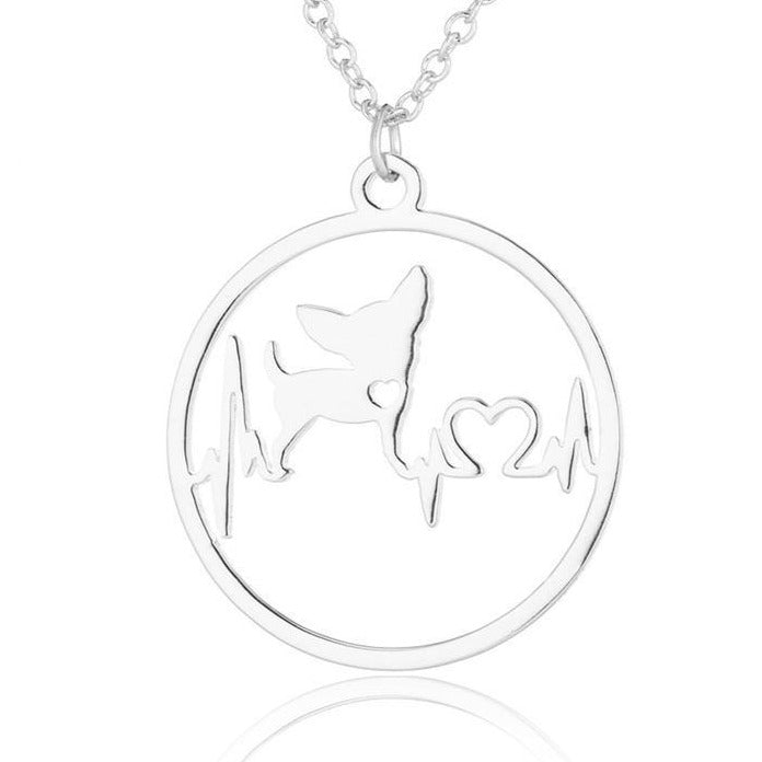Circular Chihuahua Heartbeat Necklace