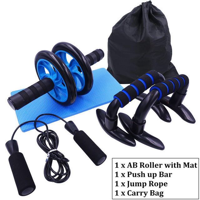 AB Roller Kit - Push Up Bars - Adjustable Skipping Jump Rope | Home Workout Set