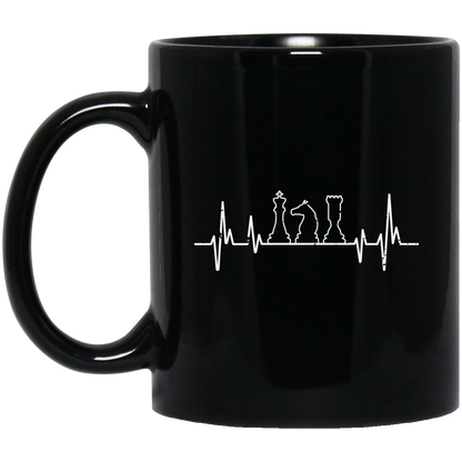 Chess Pieces Heartbeat Mug / Chess Gift Mug / Chess Lover 11 oz. Black Mug