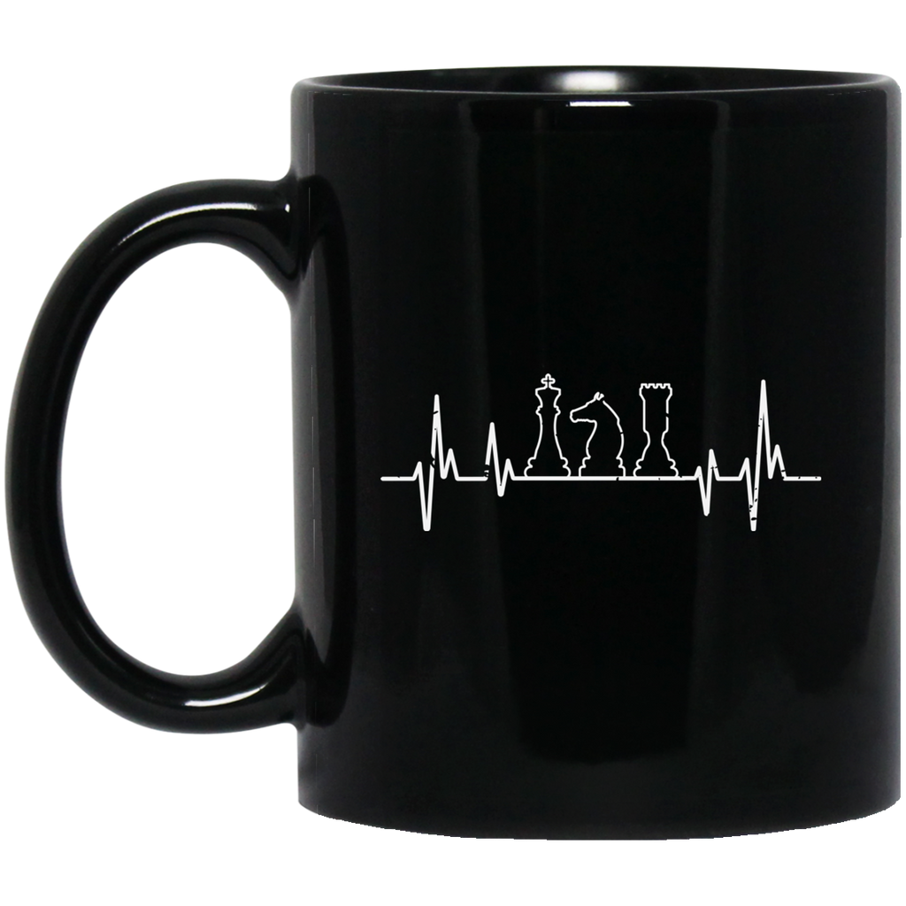 Chess Pieces Heartbeat Mug / Chess Gift Mug / Chess Lover 11 oz. Black Mug