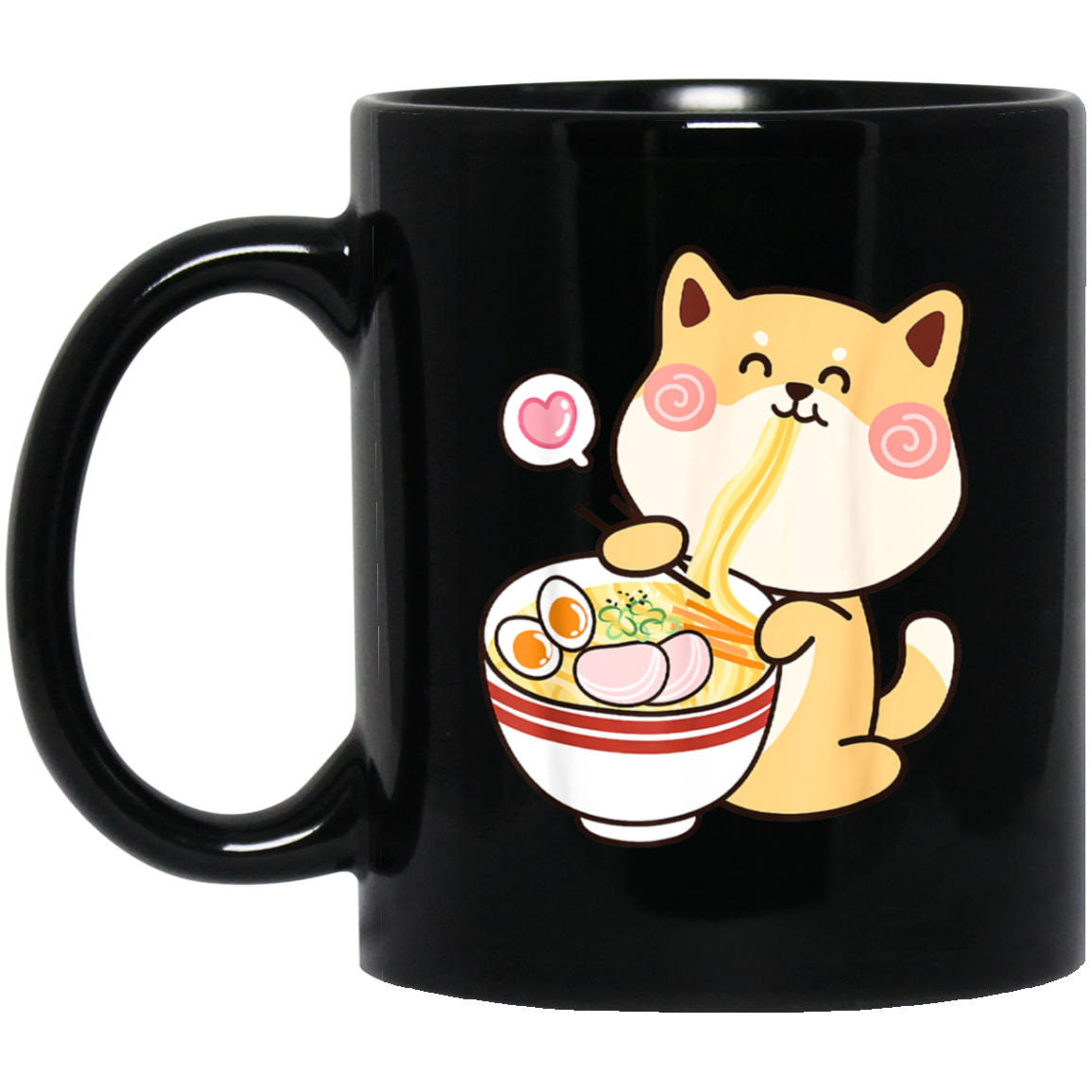 Shiba Inu Mug | Kawaii Shiba Inu Gifts Anime | Funny Shiba Inu Eating Ramen 11 oz. Black Mug Secondary image