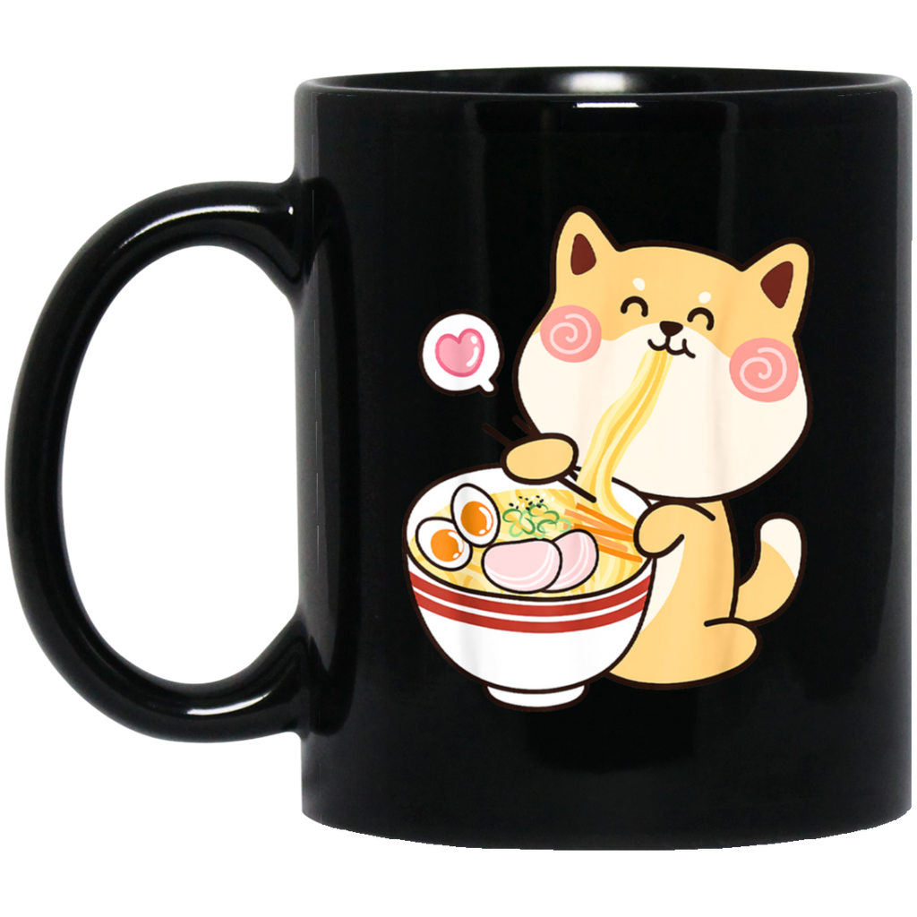 Shiba Inu Mug | Kawaii Shiba Inu Gifts Anime | Funny Shiba Inu Eating Ramen 11 oz. Black Mug
