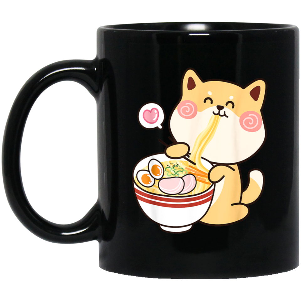 Shiba Inu Mug | Kawaii Shiba Inu Gifts Anime | Funny Shiba Inu Eating Ramen 11 oz. Black Mug