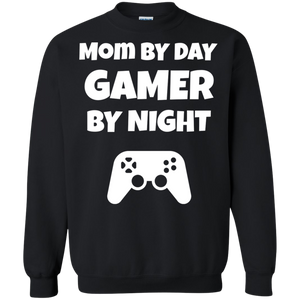 Mom By Day Gamer By Night Video Gamer Crewneck Pullover Sweatshirt  8 oz.