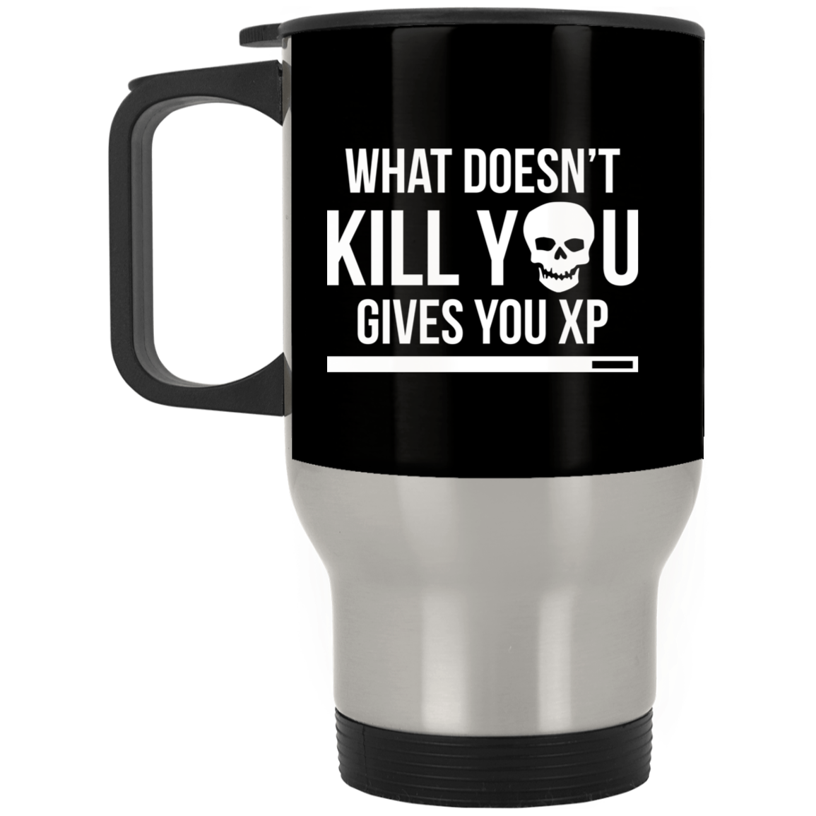 What Doesn't Kill You Gives You XP RPG 14 oz. RPG Travel Mug | Video Game Coffee Mug | Gaming Video Game Stainless Travel Mug