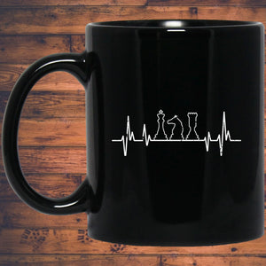 Chess Pieces Heartbeat Mug / Chess Gift Mug / Chess Lover 11 oz. Black Mug