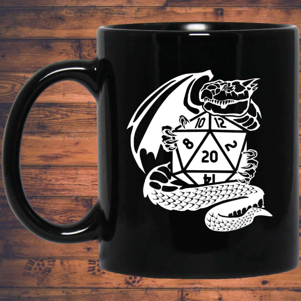 Dragon Fantasy RPG Dice Mug | Dungeon Master Mug | Tabletop RPG | Tabletop Games | RPG Mug | Role Playing Game Mug 11 oz. Black Mug