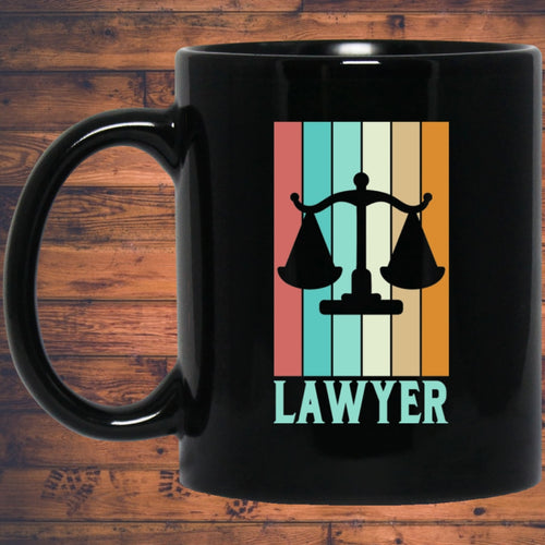 Lawyer Scales Of Justice Mug | Lawyer Retro Mug | Lawyer In Training Black Mug