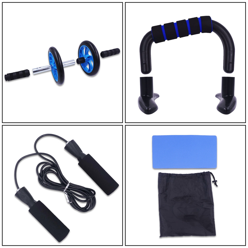 AB Roller Kit - Push Up Bars - Adjustable Skipping Jump Rope | Home Workout Set